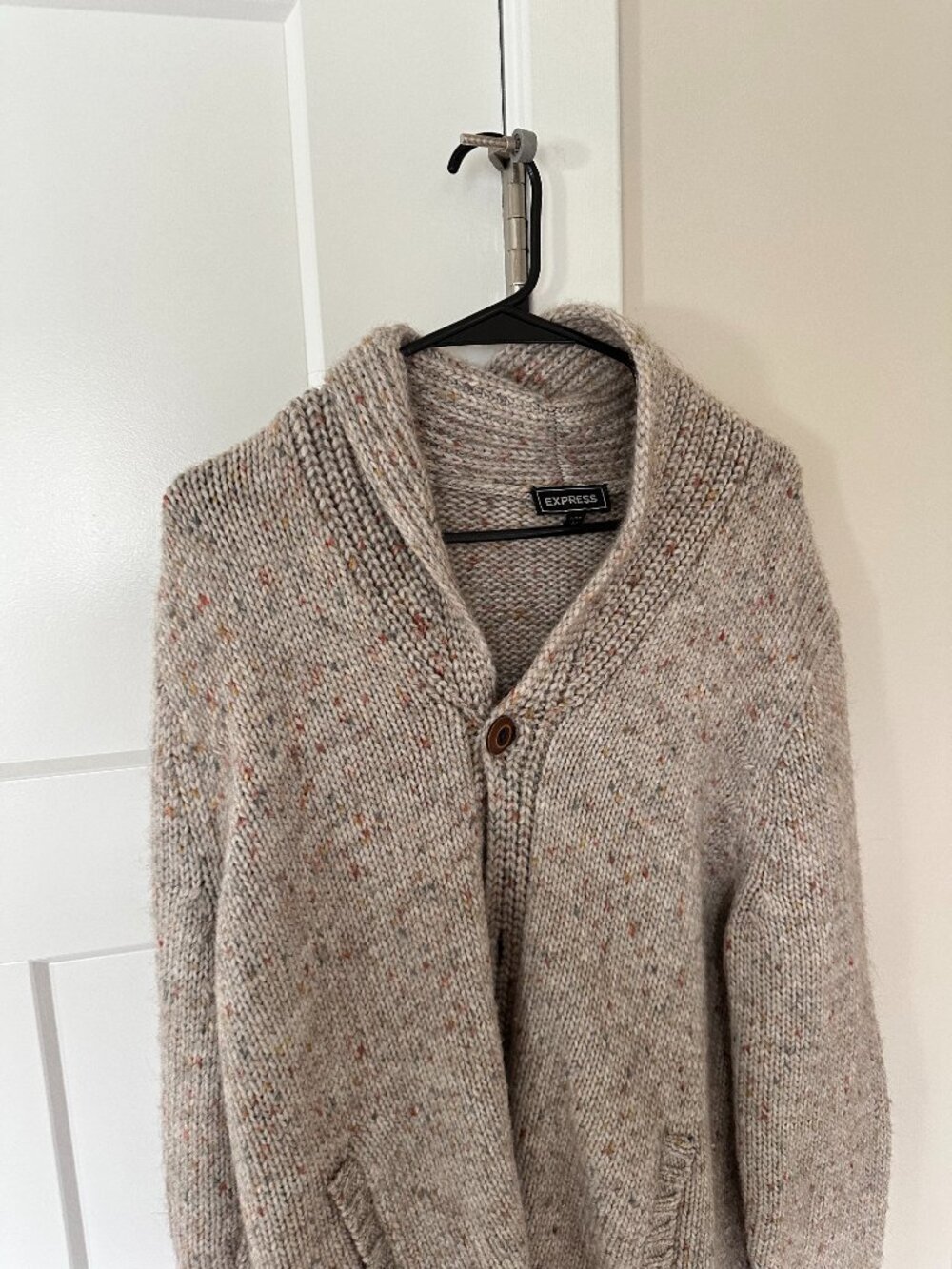 Express Men's Large Brown Shawl Collar Button Cardigan Sweater Alpaca/Wool Blend